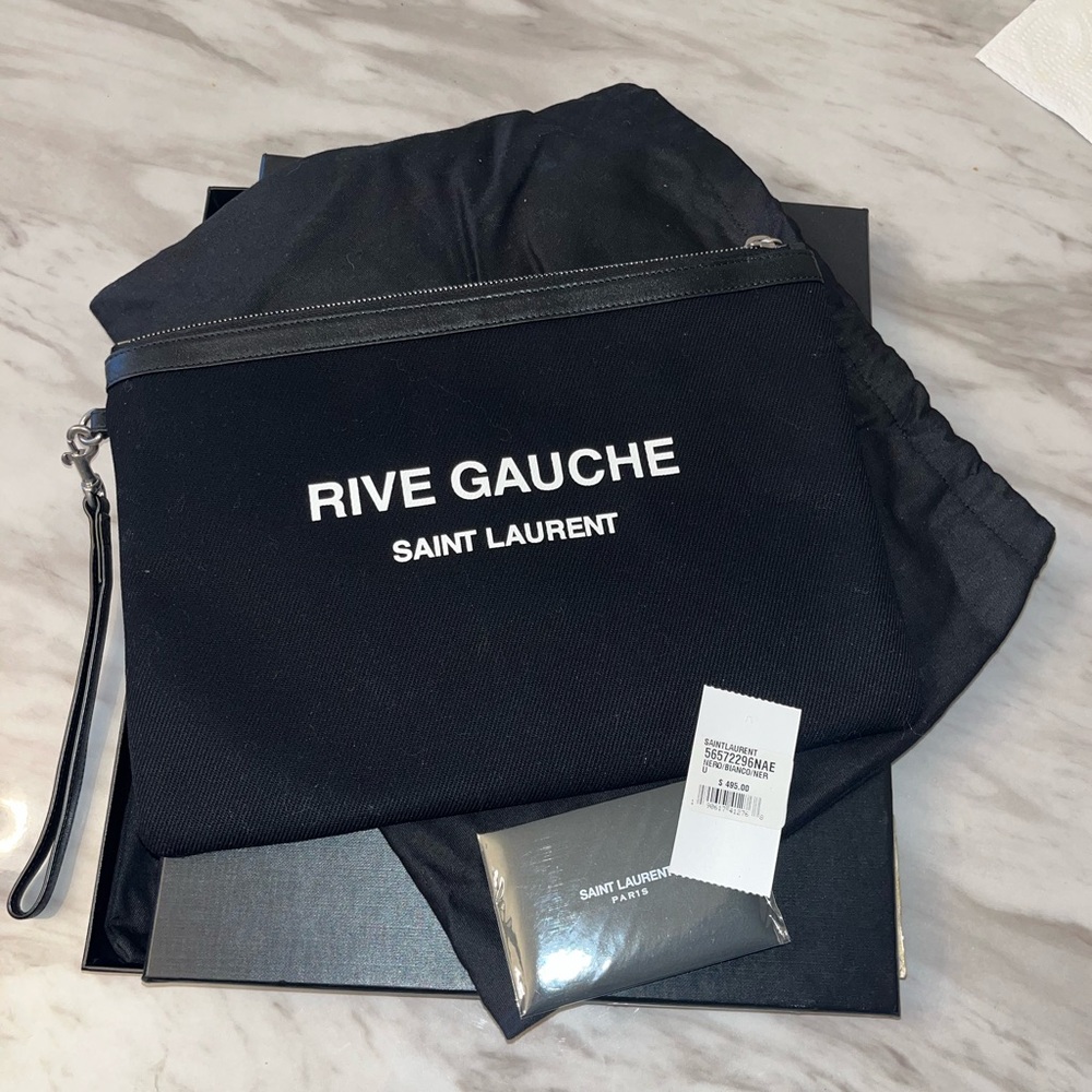 SAINT LAURENT Linen Canvas Rive Gouche Zipped Pouch
